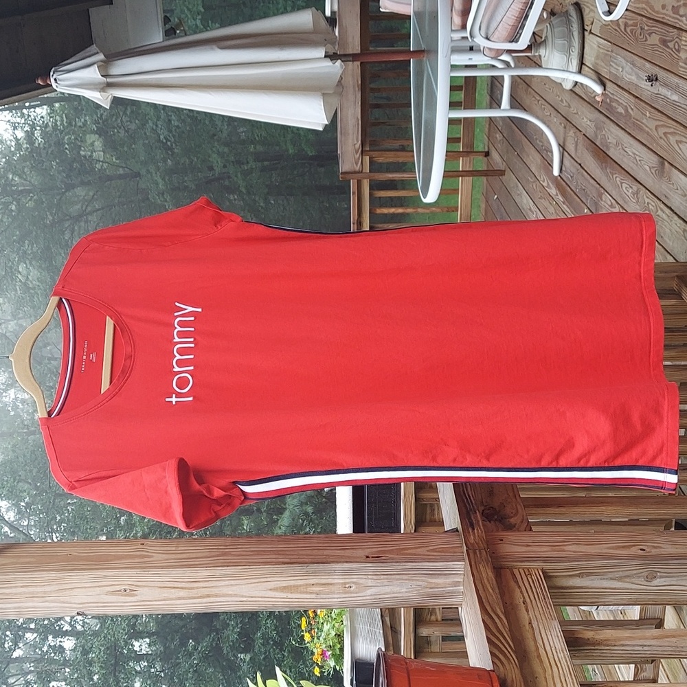 Vintage Tommy Hilfiger Embroidered Logo Stripe T-shirt Mini Sports Dress Sz XL